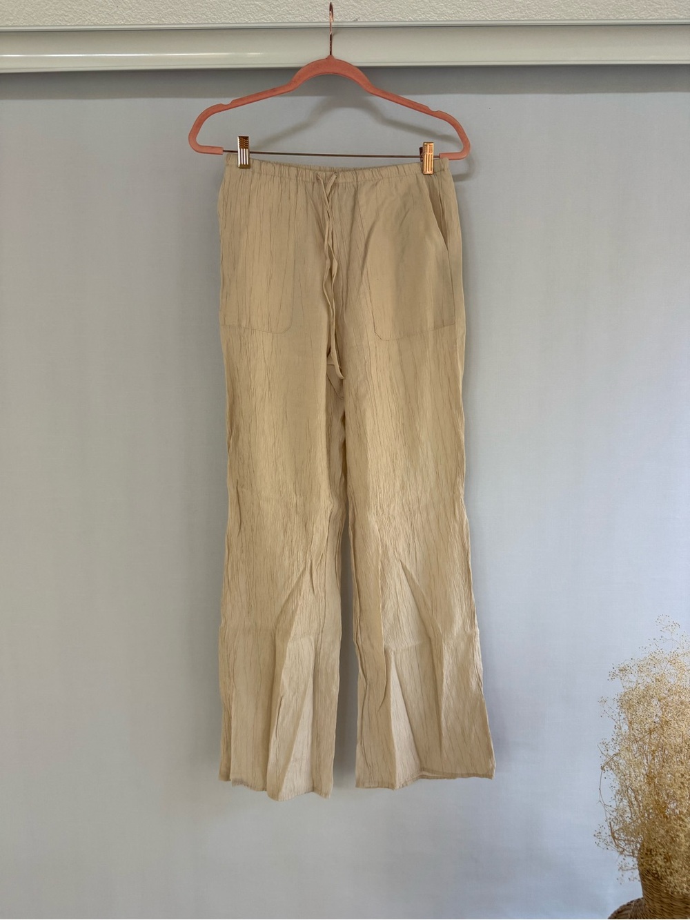 Zara Beige Wide-Leg Drawstring Pants